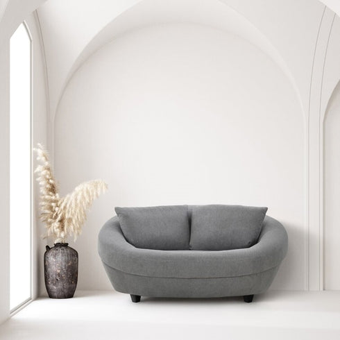 Murray Velvet Gray Loveseat Lounge Sofa Round Shaped Couch