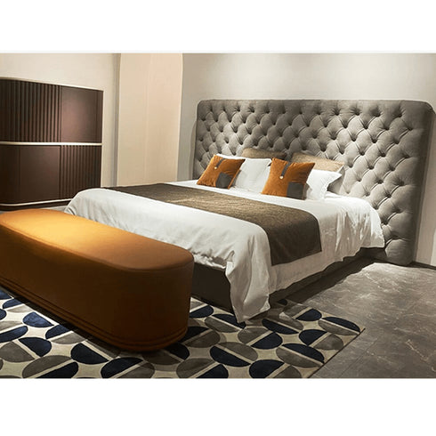 Nathen Velvet Fabric Buckle Shaped Backrest Luxury Wide Headboard Bed Frame