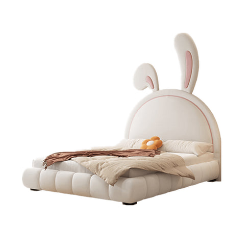 Nettie White Microfiber Leather Rabbit Shaped Bed Frame