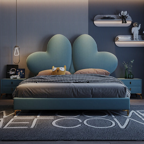 Noble Fabric Heart Shaped Bed Frame in Blue/Pink