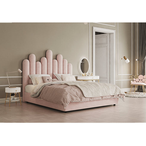 Nyasia Velvet Fabric Special Design Headboard Bed Frame