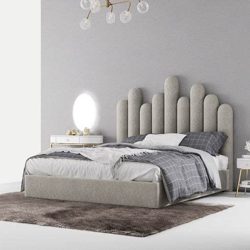 Nyasia Velvet Fabric Special Design Headboard Bed Frame