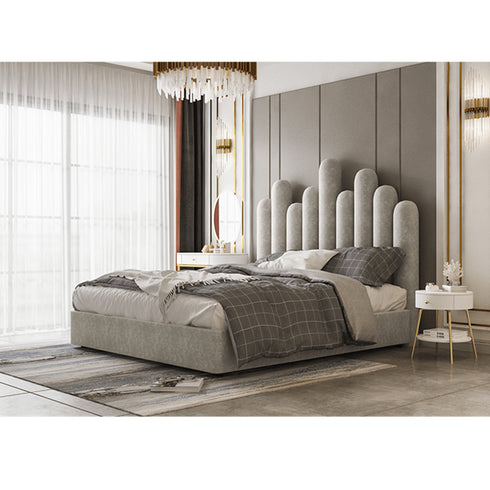 Nyasia Velvet Fabric Special Design Headboard Bed Frame