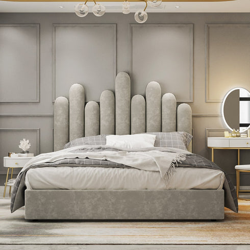 Nyasia Velvet Fabric Special Design Headboard Bed Frame