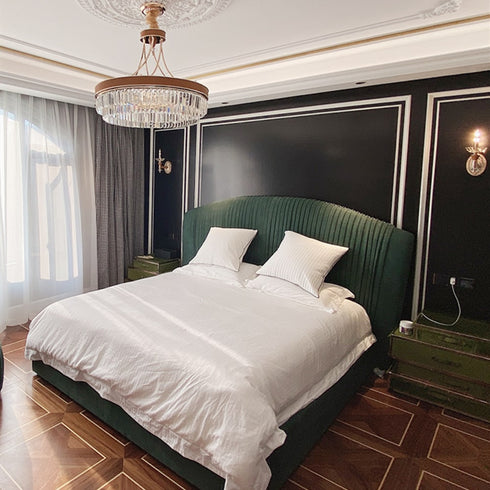 Nyla Vintage Luxury Velvet Fabric Wide Headboard Bed Frame