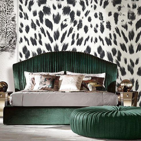 Nyla Vintage Luxury Velvet Fabric Wide Headboard Bed Frame