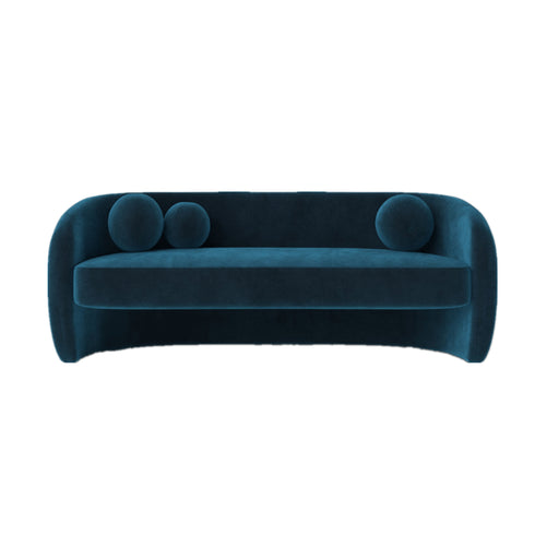 Patrice Velvet/White Boucle 3 Seater Sofa Round Curved Couch