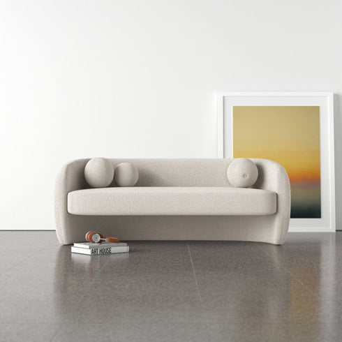 Patrice Velvet/White Boucle 3 Seater Sofa Round Curved Couch