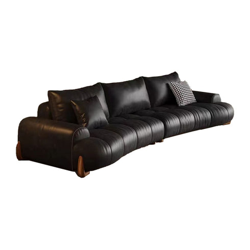 Patty Black Calf Leather Multi Seater 2-Piece Sofa Puff Curved Couch