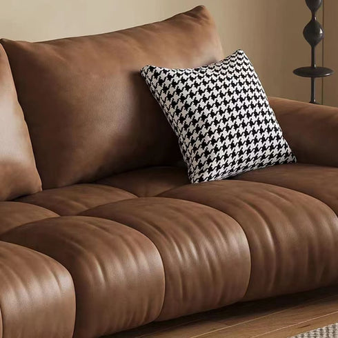 Patty Black Calf Leather 3 Seater Sofa Puff Curved Couch