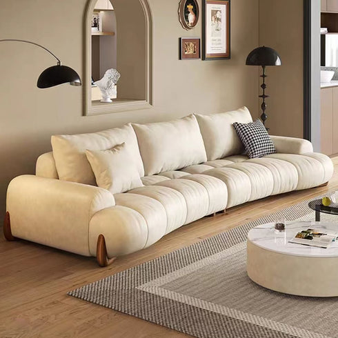 Patty Calf Leather Loveseat Sofa Puff Curved Couch