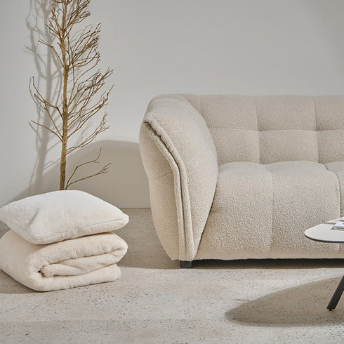 Rafer Boucle Fabric White 3 Seater Sofa Petal Shaped Couch