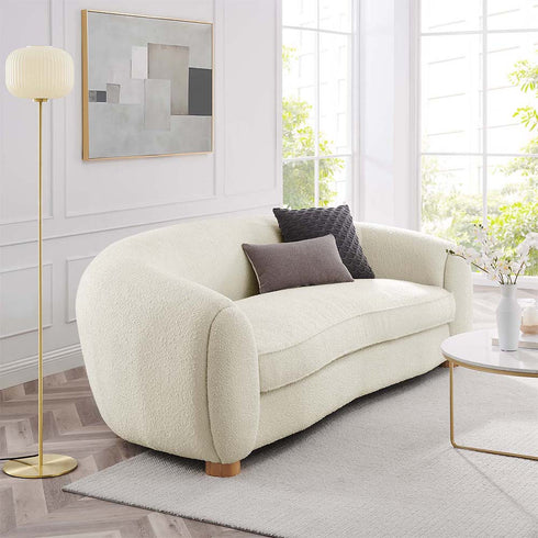 Rocky Boucle Upholstered 3 Seater Arm Sofa Round Shaped Couch