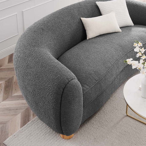 Rocky Boucle Upholstered 3 Seater Arm Sofa Round Shaped Couch