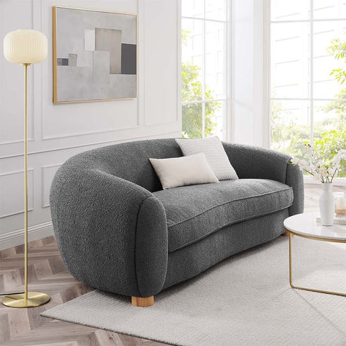 Rocky Boucle Upholstered 3 Seater Arm Sofa Round Shaped Couch