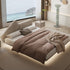 Melisa Shaped Headboard Modern Floating Suede Fabric Bed Frame