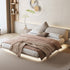 Melisa Shaped Headboard Modern Floating Suede Fabric Bed Frame