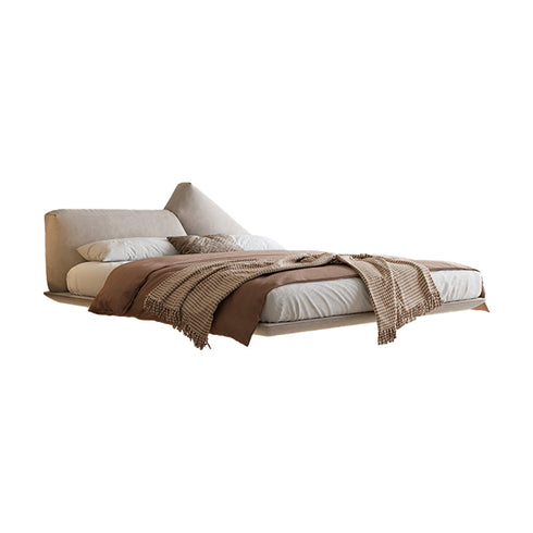 Melisa Shaped Headboard Modern Floating Suede Fabric Bed Frame