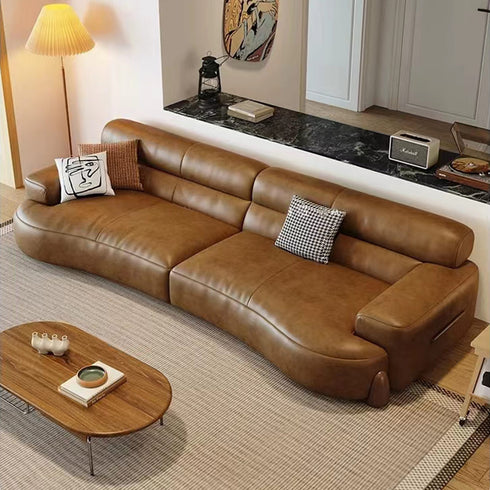 Sherman Brown Calf Leather 3 Seater Sofa 2-Piece Couch