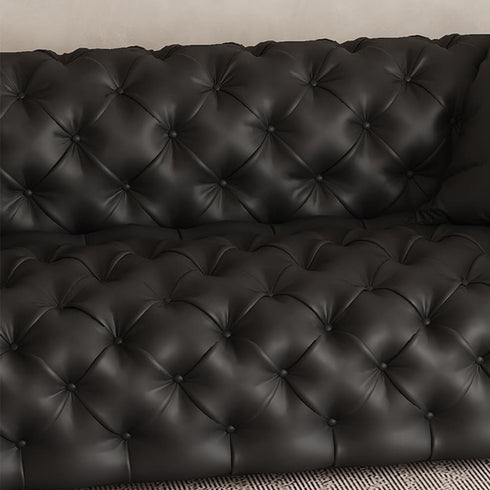 Simone Black Calf Leather 4 Seater Sofa Buckle Surface Couch