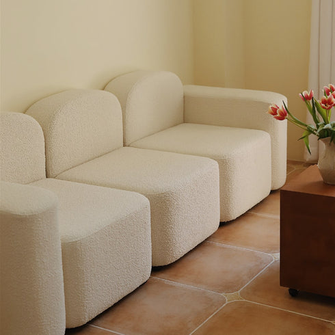 Skyla Boucle/Velvet 3 Seater Cube 3-Piece Couch