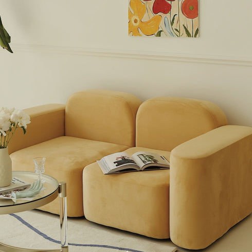 Skyla Boucle/Velvet 3 Seater Cube 3-Piece Couch