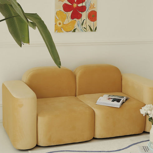 Skyla Velvet Loveseat Cube Sofa 2-Piece Couch