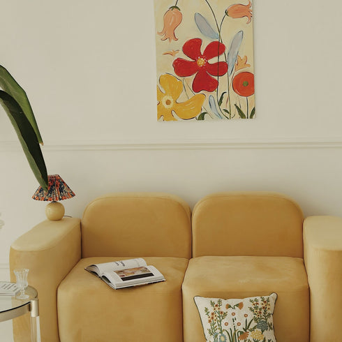 Skyla Velvet Loveseat Cube Sofa 2-Piece Couch