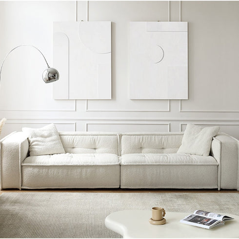 Sonia White Boucle Cube 3 Seater Sofa 2-Pieces Couch