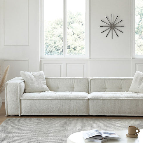 Sonia White Boucle Cube 3 Seater Sofa 2-Pieces Couch