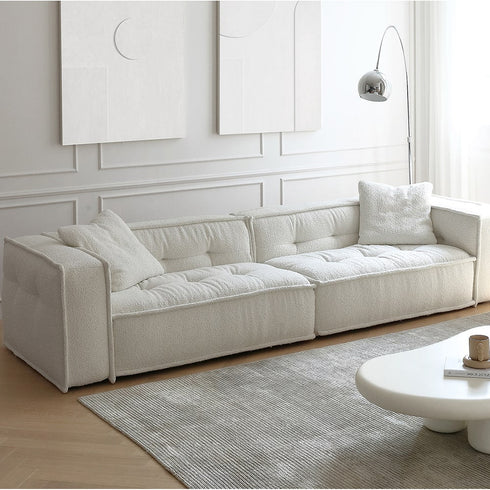 Sonia White Boucle Cube 3 Seater Sofa 2-Pieces Couch