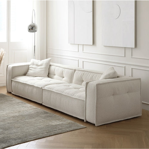 Sonia White Boucle Cube 3 Seater Sofa 2-Pieces Couch