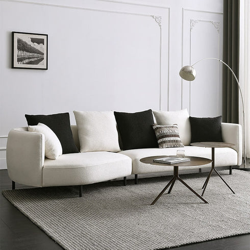 Tino White Round Shaped Boucle Corner Sofa Sectional Couch with Pillows
