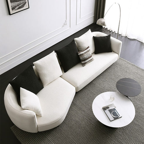 Tino White Round Shaped Boucle Corner Sofa Sectional Couch with Pillows