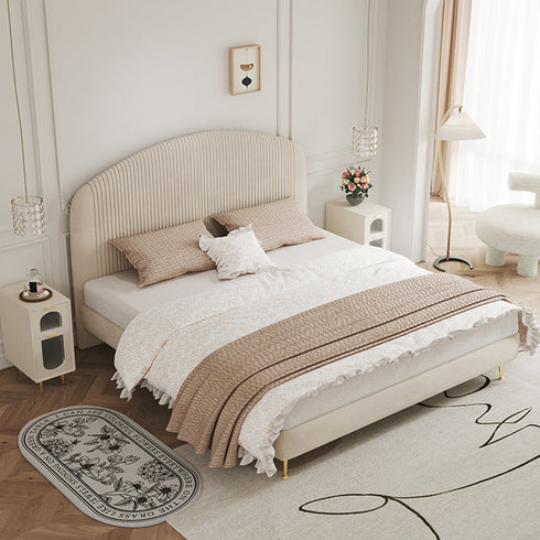 Angela Velvet Fabric Modern Minimalist Upholstered Pleated Bed Frame
