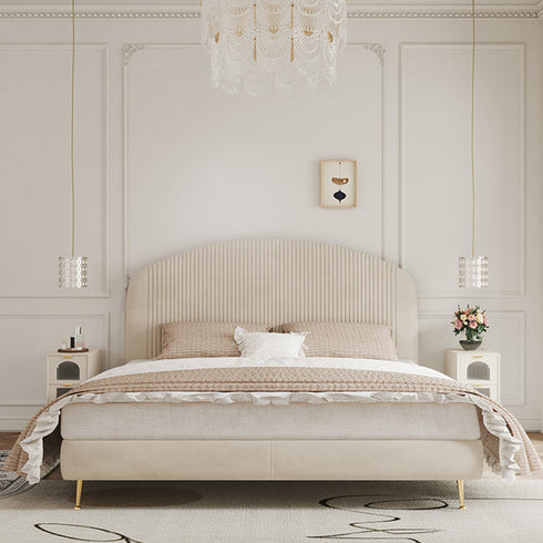 Angela Velvet Fabric Modern Minimalist Upholstered Pleated Bed Frame
