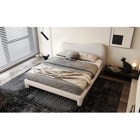 Yana Boucle Minimalist Shaped Headboard Bed Frame