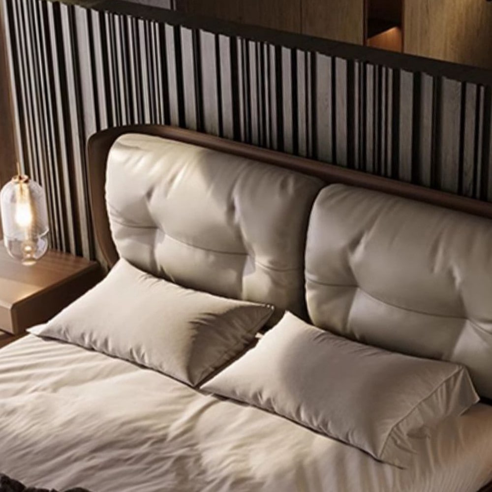 Cary Calf Leather Upholstered Headboard Luxury Bed Frame – CASVADA