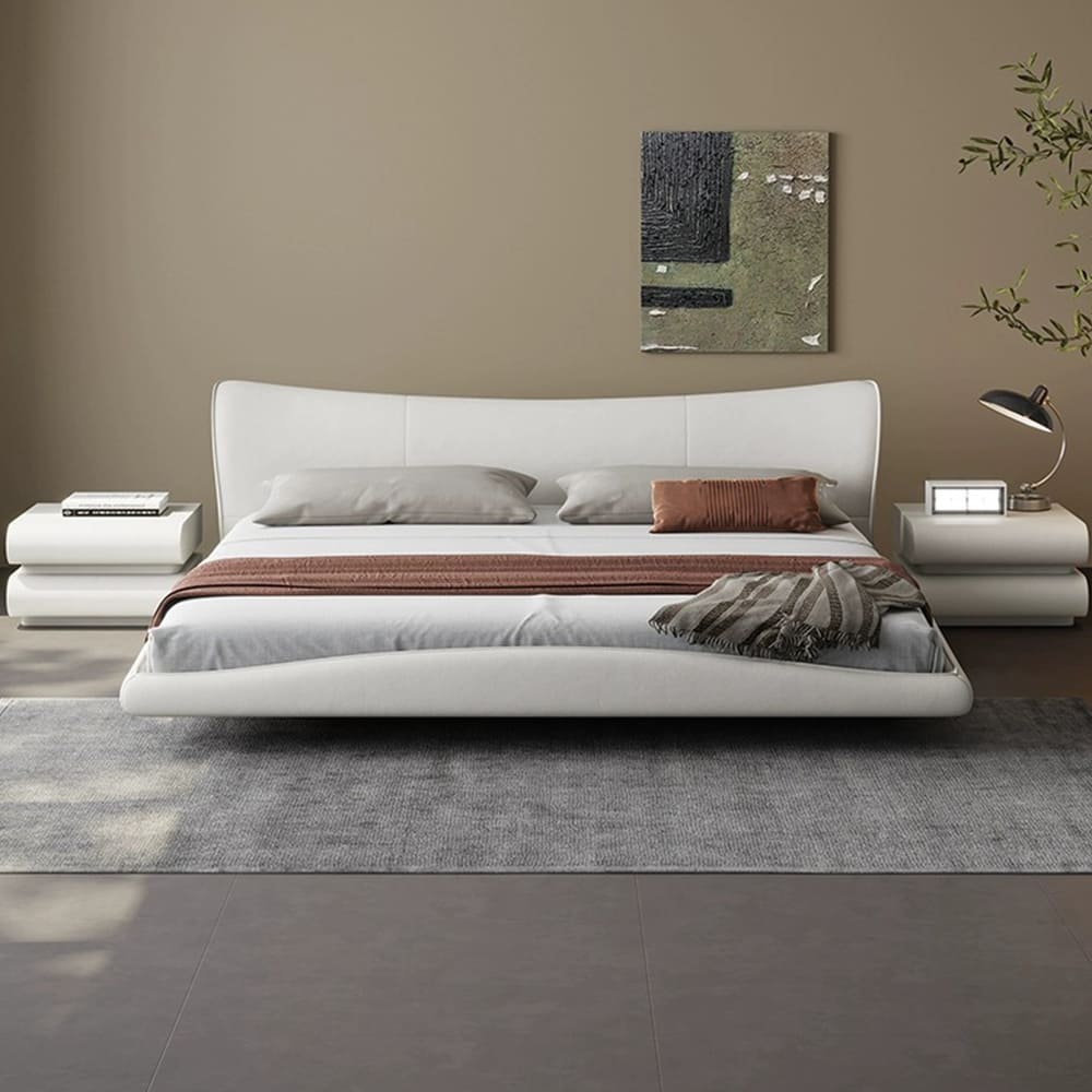 Edwin Curved Headboard Calf Leather Floating Bed Frame – CASVADA