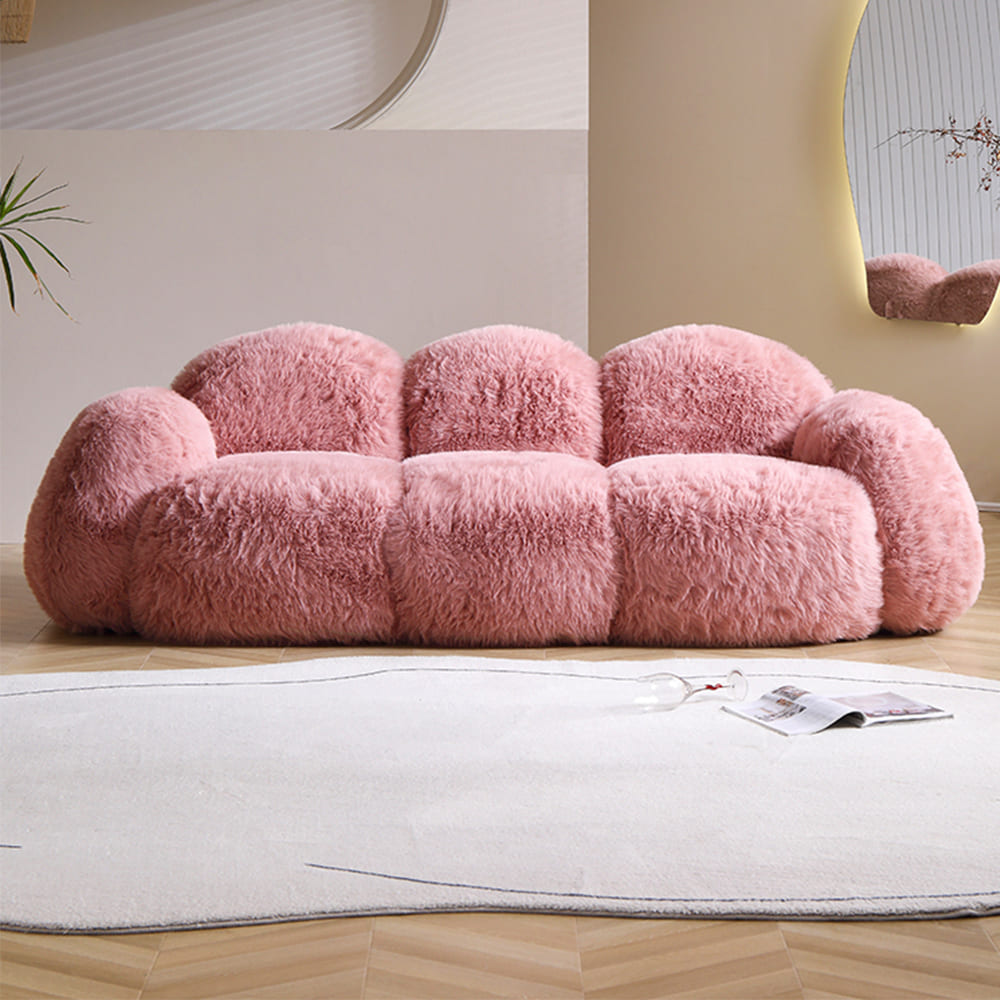 Lena Wool Teddy Fleece Pink 3 Seater Sofa Comfy Couch – CASVADA