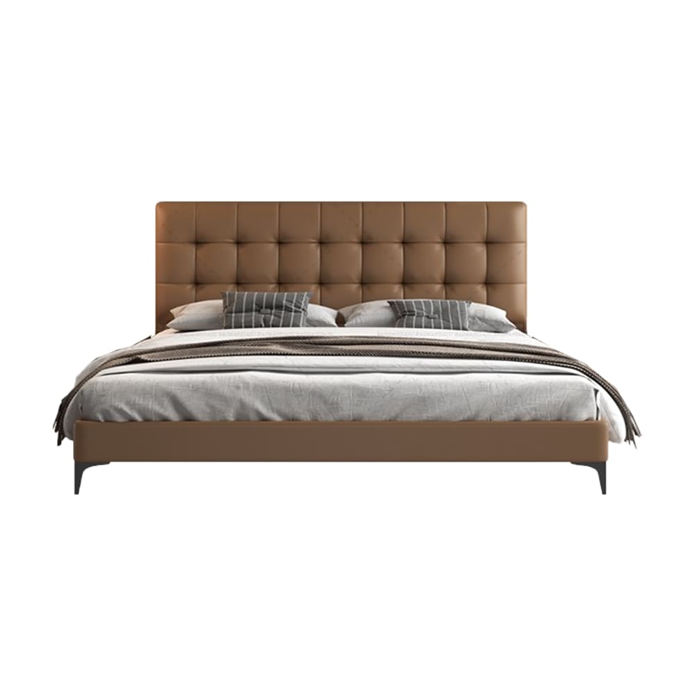 Randy Grid Shaped Headboard Calf Leather Bed Frame – CASVADA