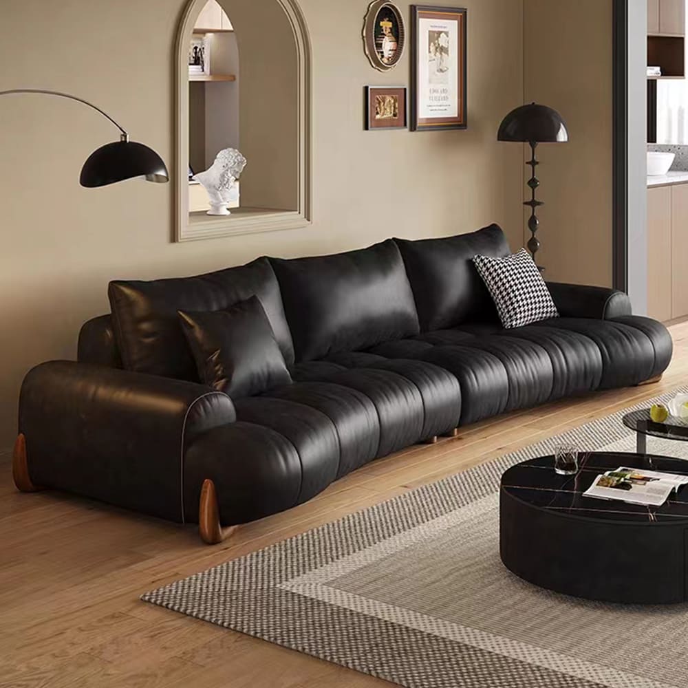 Patty Black Calf Leather Multi Seater 2-Piece Sofa Puff Curved Couch – CASVADA